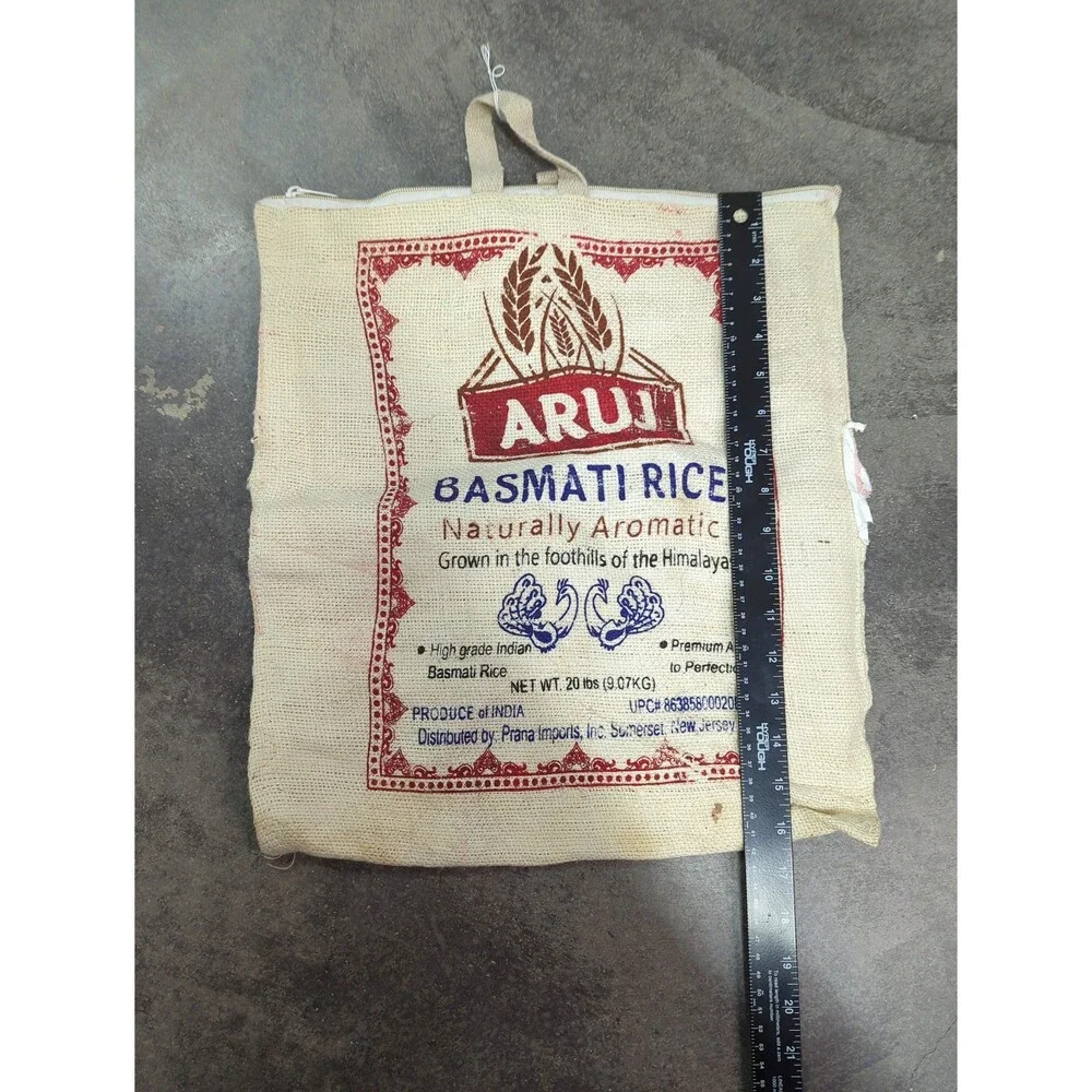 Upcycled‎ Beige Basmati rice bag tote shopping flea market bag